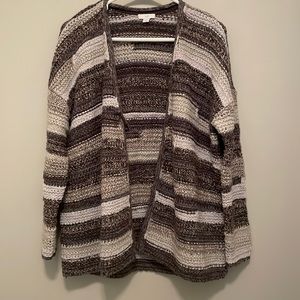 J. Jill Cardigan Sweater Intarsia Striped Textured Multi Zinc Size S petite